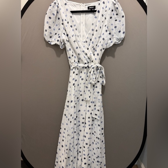 DKNY White and Blue Polka Dot Maxi Dress - Picture 2 of 7